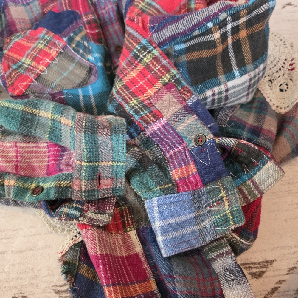Free People We The Free Lost In Plaid Patchwork Flannel Top Size XS - Picture 10 of 13